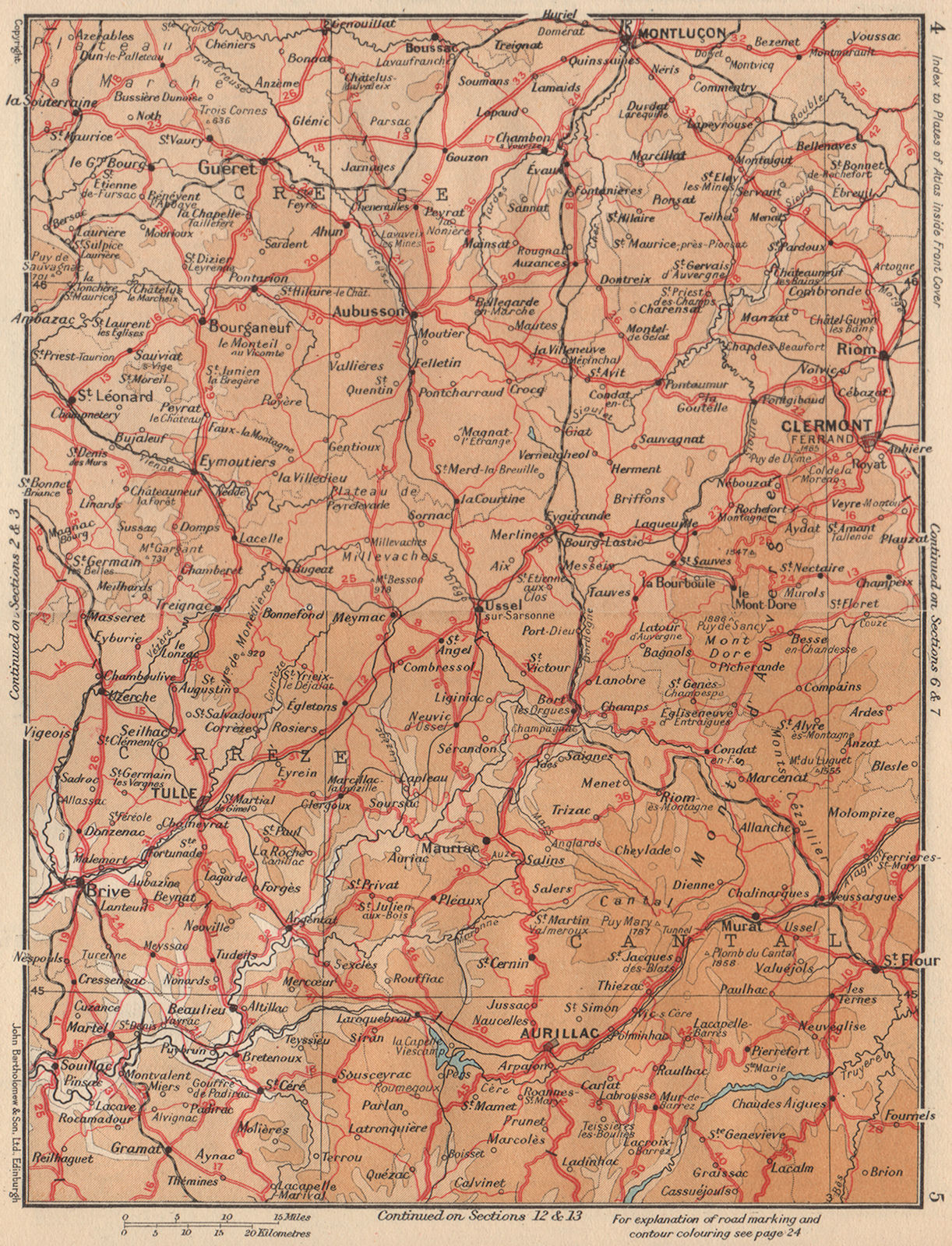 CLERMONT-FERRAND & LE PUY. Monts Dôme. Aurillac Montluçon Auvergne 1954 map